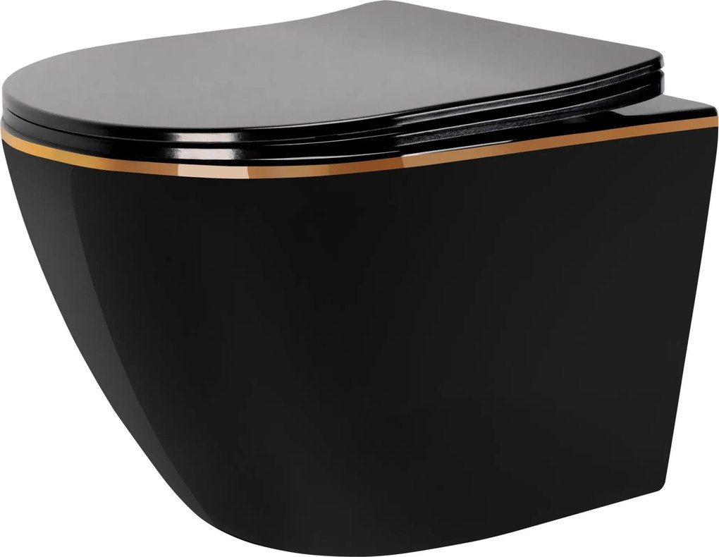 Hangende toilet Rea Carlo Mini Flat Black Gold Edge
