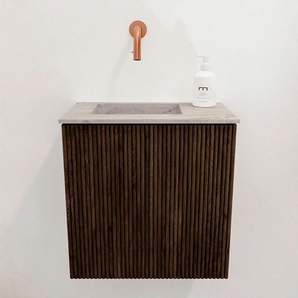 Mondiaz Joya DLux 40cm toiletmeubel walnut met wastafel faye links zonder kraangat glace