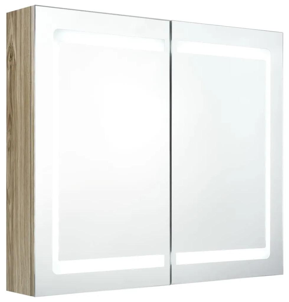 vidaXL Badkamerkast met spiegel en LED 80x12x68 cm eikenkleurig