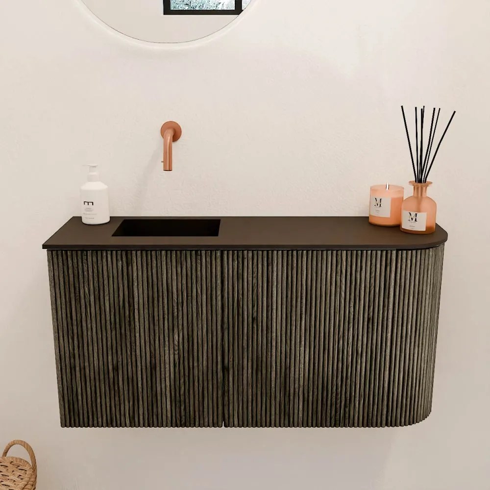 Mondiaz Joya 80cm toiletmeubel ronding rechts shadow met wastafel faye links zonder kraangat urban