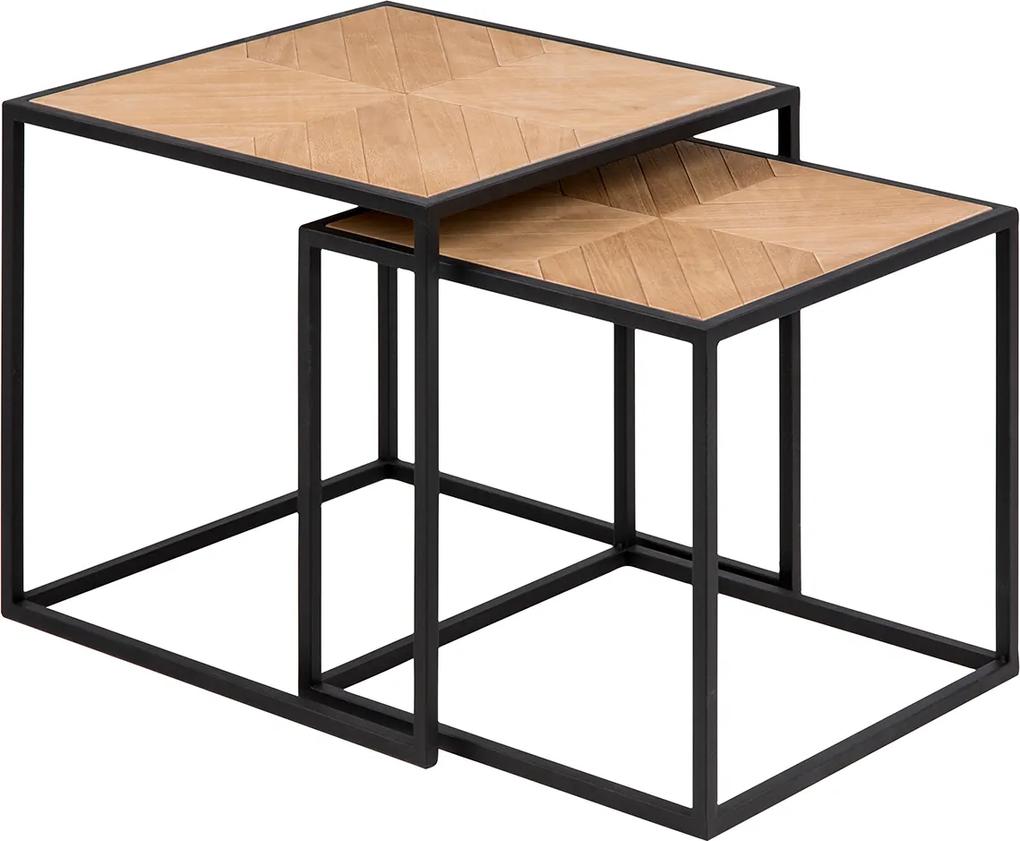 Lisomme Industriële bijzettafel - Sil - Hout - Set van 2- Salontafels - bijzettafel - vierkante tafel - zwart metalen onderstel - woontrend