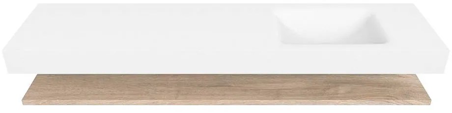 Zaro Alan badmeubel 190cm met planchet washed oak en vrijhangende wastafel cloud rechts 1 kraangat talc