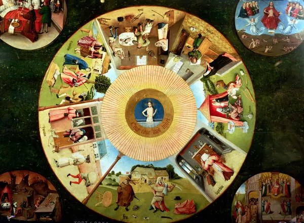 Kunstreproductie Tabletop of the Seven Deadly Sins and the Four Last Things, Hieronymus Bosch