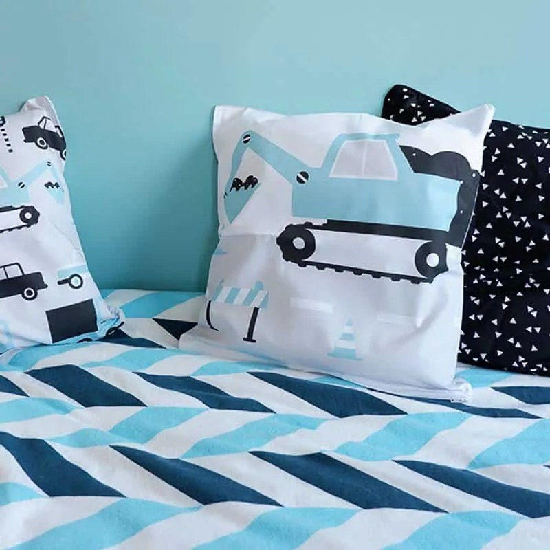 ANNI Design - Kussen Kinderkamer Graafmachine Licht - Blauw