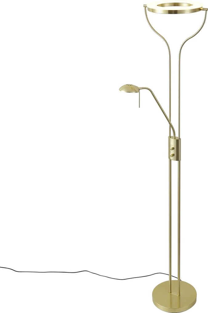 Moderne vloerlamp goud met leesarm incl. LED en dimmer - Divo