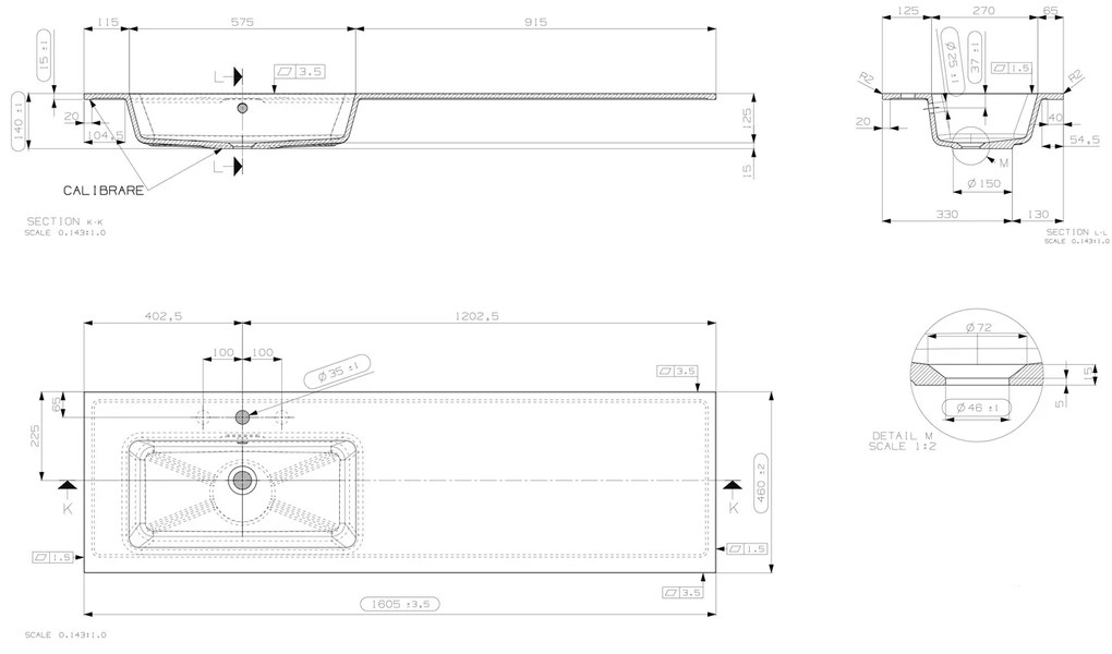 Fontana Astro badmeubel ribbelfront 160cm met wastafel links met kraangat wit mat