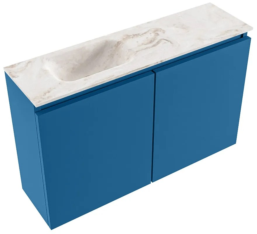 Mondiaz Ture DLux toiletmeubel 80cm jeans met wastafel frappe links met kraangat