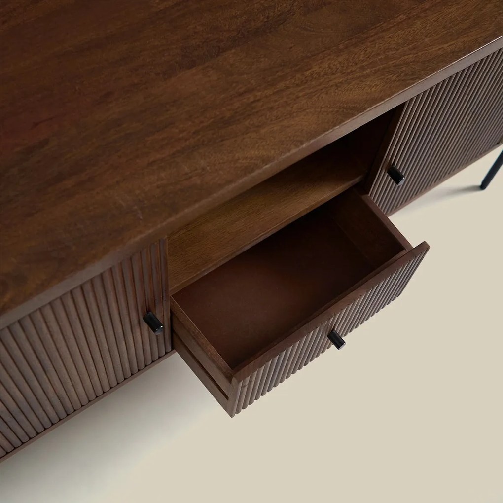 Tv-meubel 160 Cm Ribbel Hout Bruin - 160x40x50cm.
