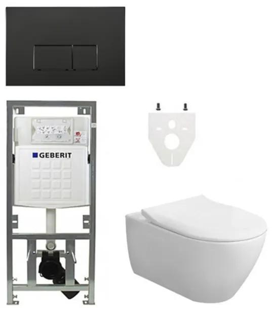 Villeroy & Boch Subway 2.0 DirectFlush CeramicPlus toiletset slimseat zitting met Geberit reservoir en bedieningsplaat met rechthoekige knoppen mat zwart 0701131/SW706189/ga26033/ga91964/