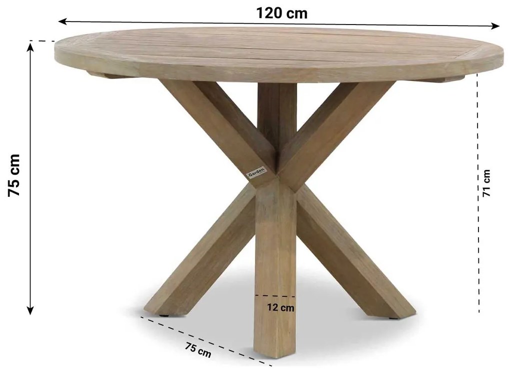 Dining Tuintafel rond 120 cm Teak Old teak greywash Sand City rond