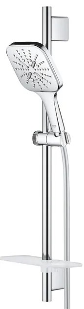 GROHE Rainshower Smartactive 130 Cube Glijstangset - 60cm - vierkante handdouche - 3 straalsoorten - gladde doucheslang - met zeepschaal - chroom 26584000