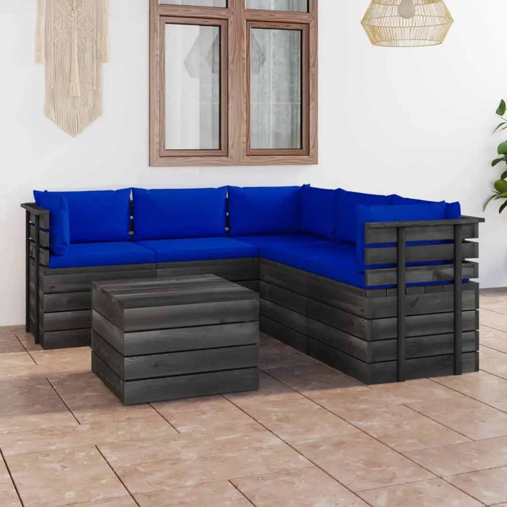 vidaXL 6-delige Loungeset met kussens pallet massief grenenhout