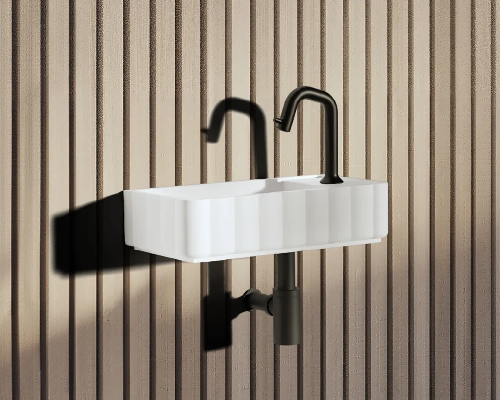 Riho Catching Waves fontein solid surface met kraangat rechts wit mat