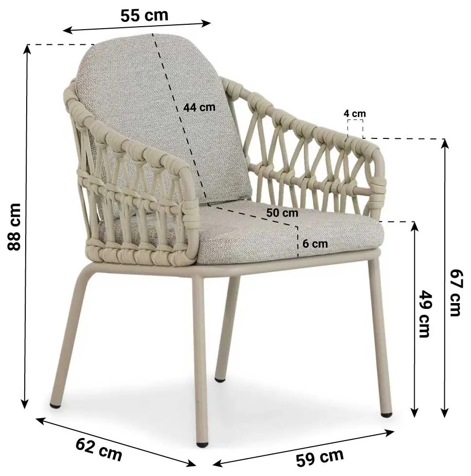 Tuinset Ronde Tuintafel 180 cm Aluminium/rope Grijs 6 personen Coco Barcelona/Fungo