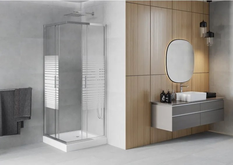 Mexen Rio vierkante douchecabine 70 x 70 cm, witte strepen, chroom + douchebak, wit - 860-070-070-01-20-4510