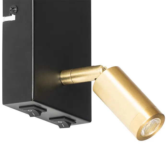 Moderne wandlamp zwart en goud met leeslamp - Renier