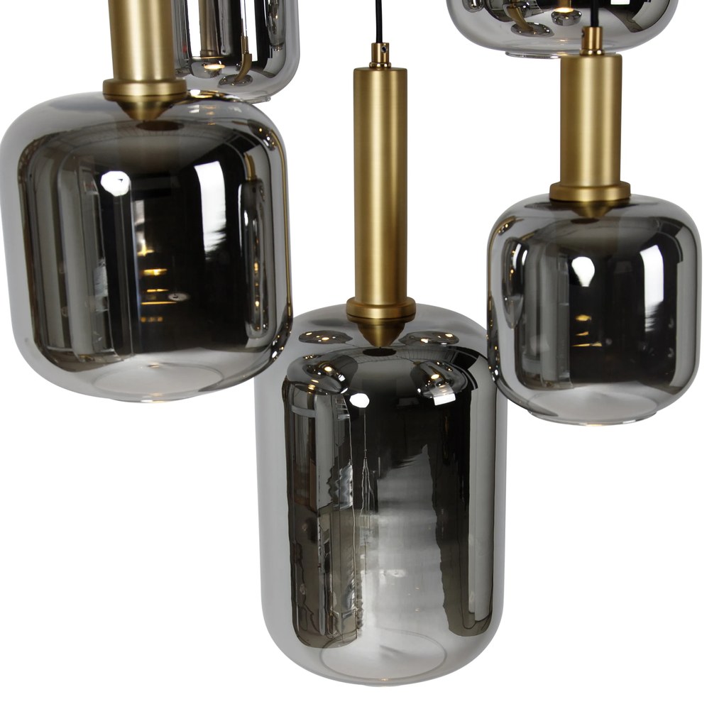 Hanglamp zwart met goud met smoke glas incl. 5 PUCC - Zuzanna Modern E27 rond Binnenverlichting Lamp