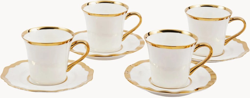 Porseleinen koffiekopjes met schoteltjes Golden, 8-delig
