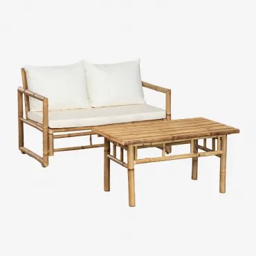 Tuinset Met 2-zitsbank En Salontafel (90x50 Cm) In Livayna Bamboe Bamboe - Sklum