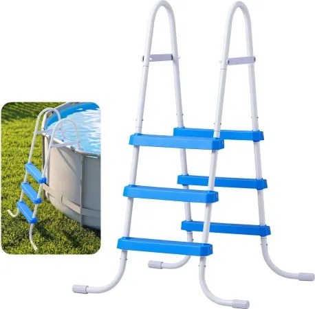 VEVOR zwembadladder van koolstofstaal met een draagvermogen van 136 kg, A-frame instapladder, veiligheidsladder voor bovengrondse zwembaden met een diepte tot 914 mm, antislip instaphulp met 3 treden, wit en blauw