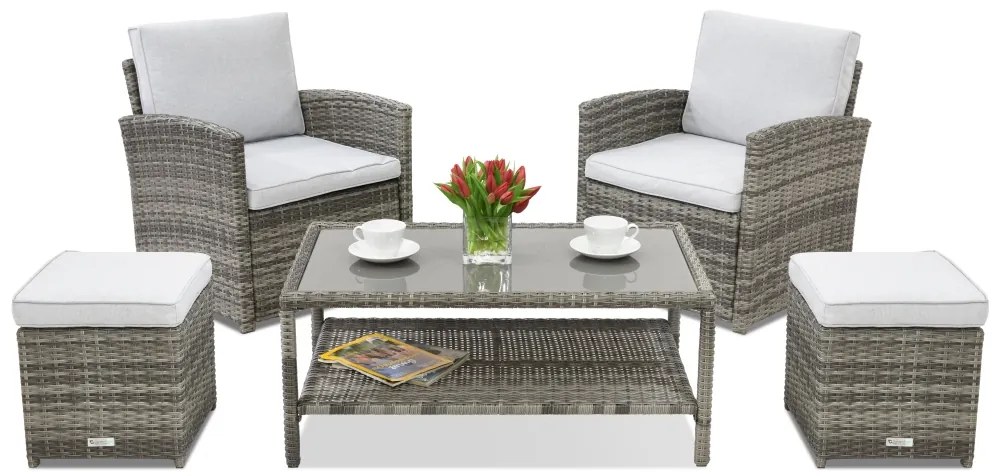Monaco Terras tuinmeubelen + 2 Garden Point poefs grijs
