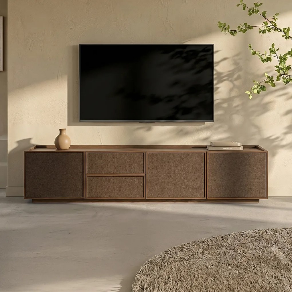 Walnoot Tv-meubel Met Stoffen Deuren 180 Cm - 180x40x40cm.
