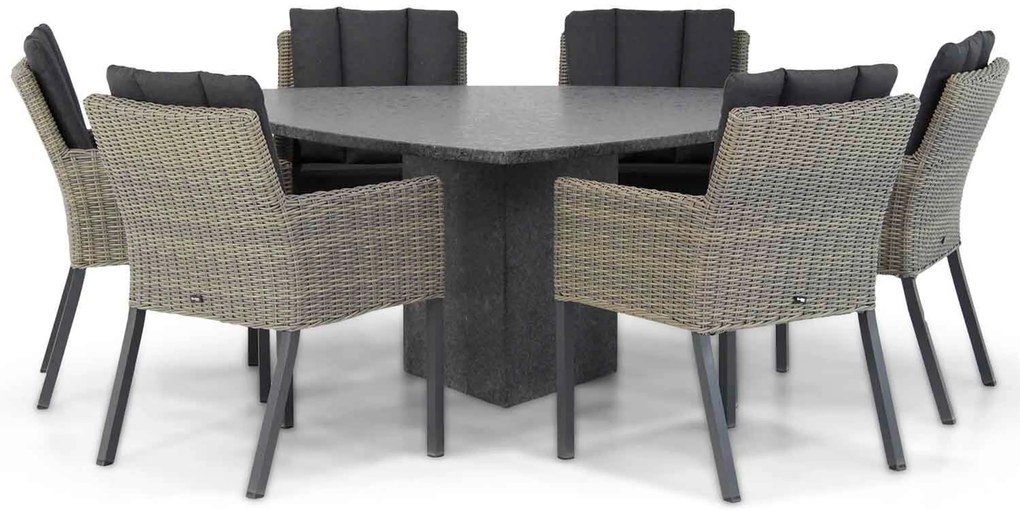 Tuinset 6 personen 170 cm Wicker Taupe Garden Collections Oxbow/Graniet