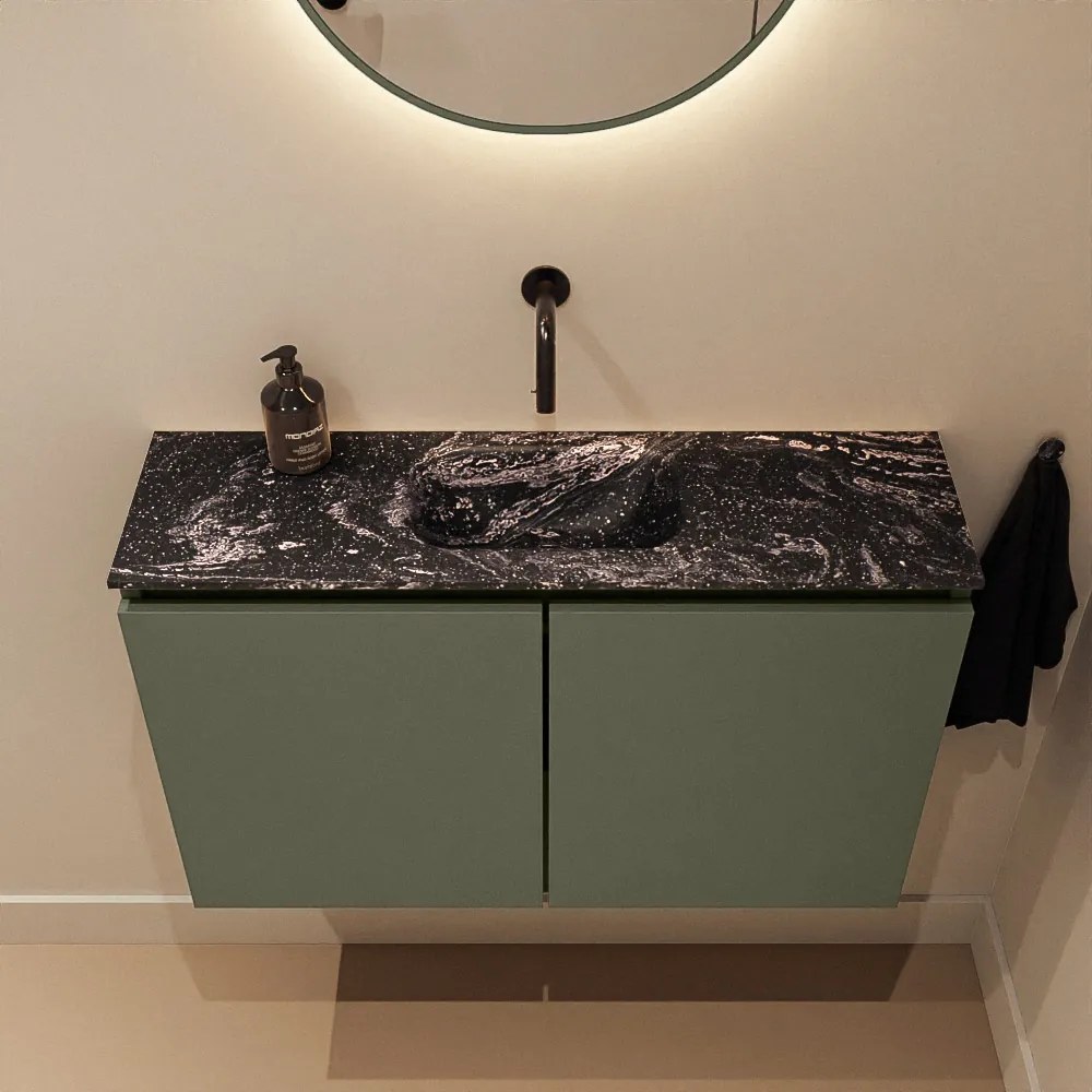 Mondiaz Ture DLux toiletmeubel 80cm army met wastafel lava midden zonder kraangat