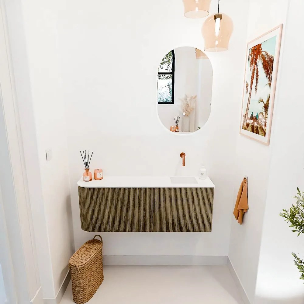 Mondiaz Joya 110cm toiletmeubel ronding links dusk met wastafel faye rechts zonder kraangat talc