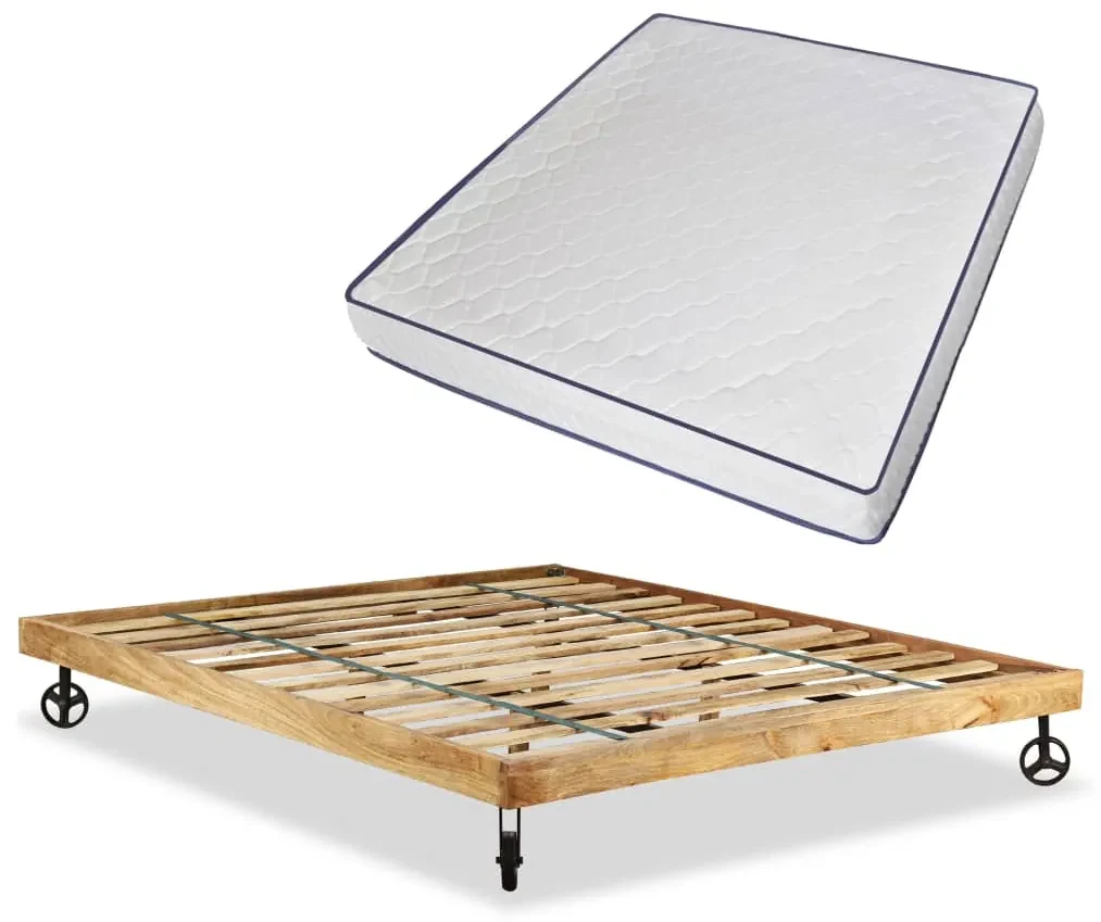 vidaXL Bed met traagschuim matras ruw mangohout 180x200 cm