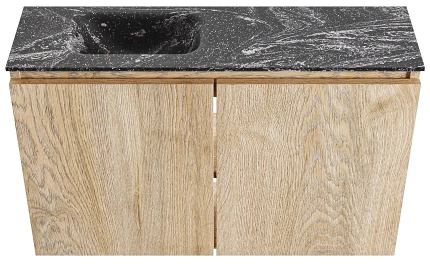 Mondiaz Ture DLux toiletmeubel 80cm washed oak met wastafel lava links zonder kraangat