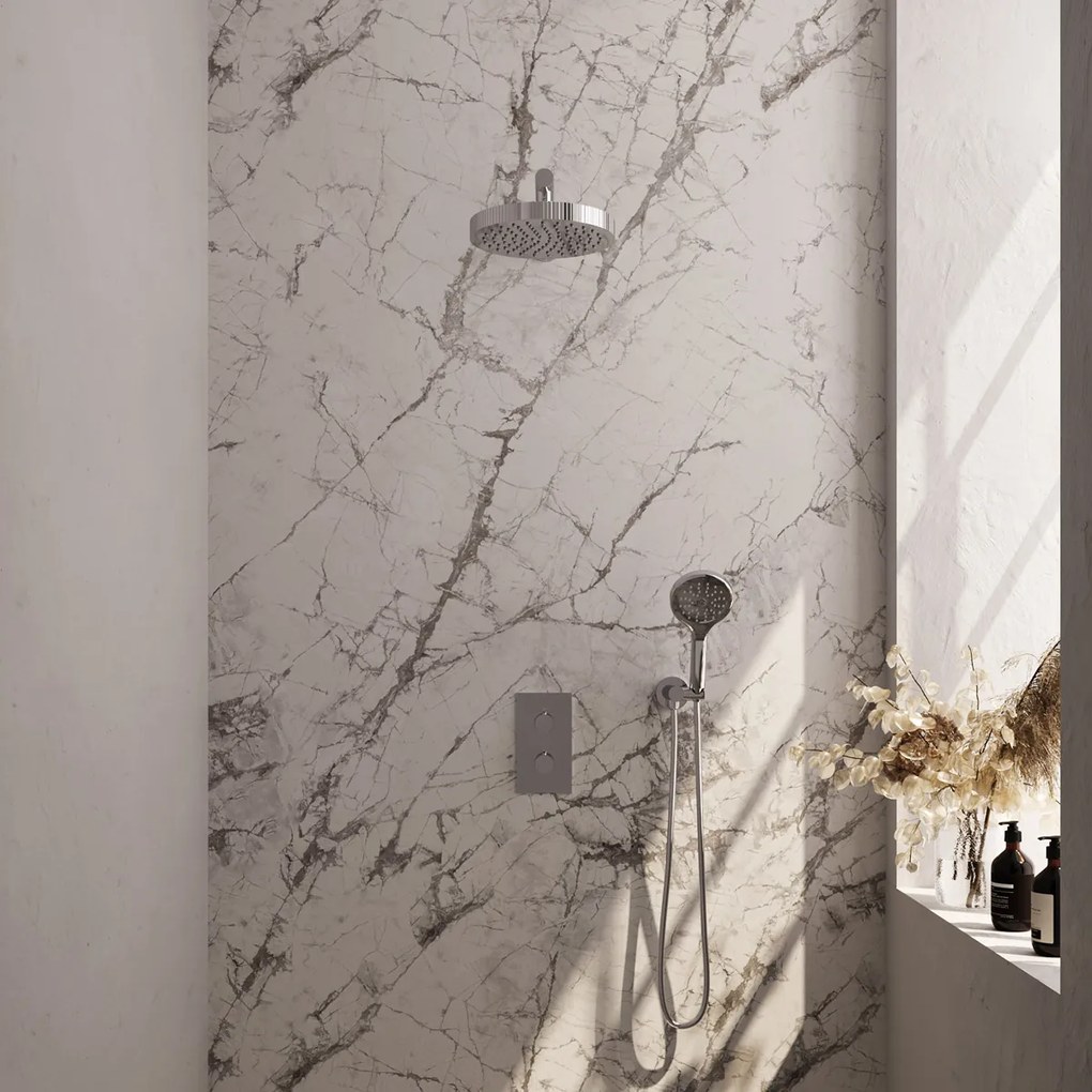 Brauer Stripe inbouw regendouche met 25cm hoofddouche, rechte muurarm en 3 standen handdouche set 16 chroom
