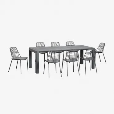 Rechthoekige Tafelset (220x100 Cm) Arnadine En 8 Maeba Tuinstoelen Grijs – Grafiet - Sklum