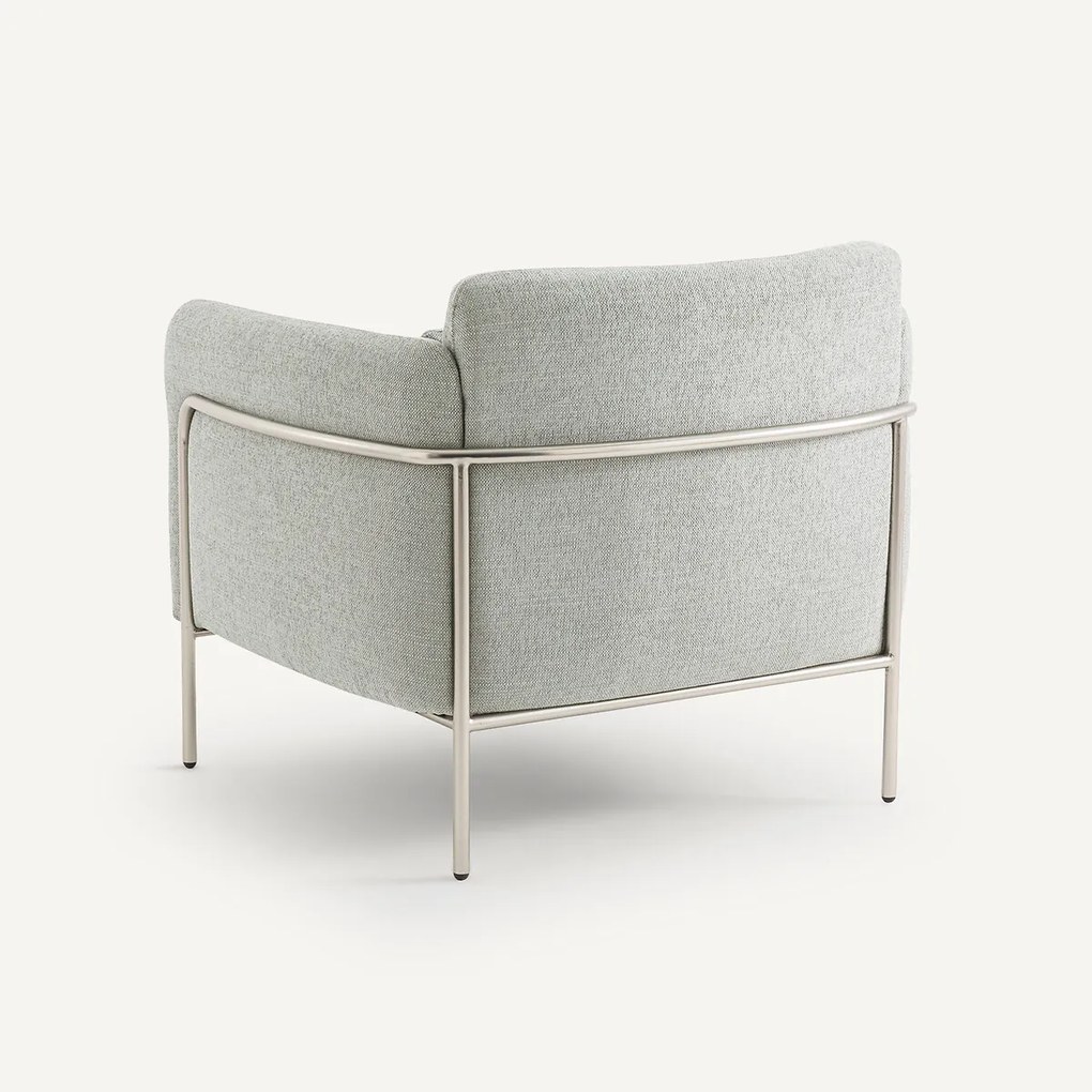 Fauteuil in geextureerde stof en satijn nikkel, Alistair