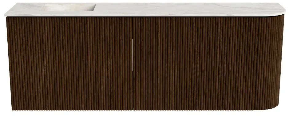 Mondiaz Joya DLux 110cm toiletmeubel ronding rechts walnut met wastafel faye links 1 kraangat ostra