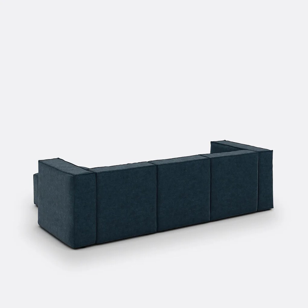 Modulaire bank, 3-zit en poef, in gestructureerd fluweel, Seven