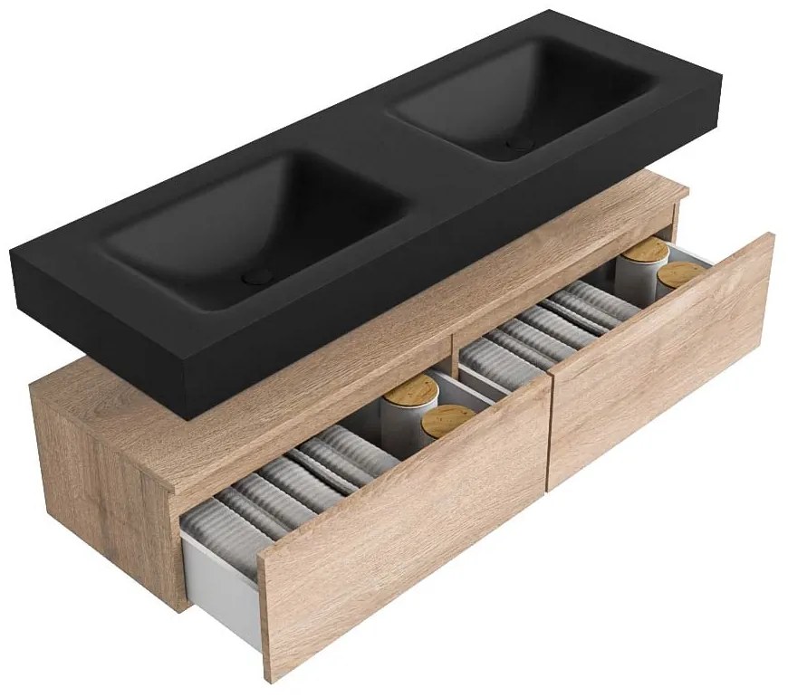 Zaro Alan badmeubel 140cm washed oak 2 lades met vrijhangende wastafel cloud dubbel 2 kraangaten urban