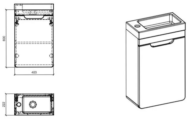 Comad Aruba White 826 FSC fonteinkast 40cm eiken/wit