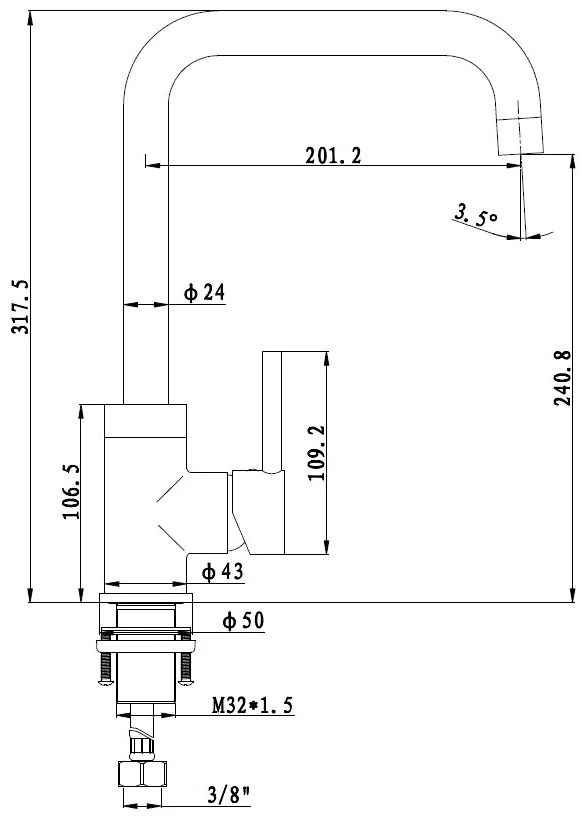 Best Design Sort keukenkraan chroom 32cm hoog