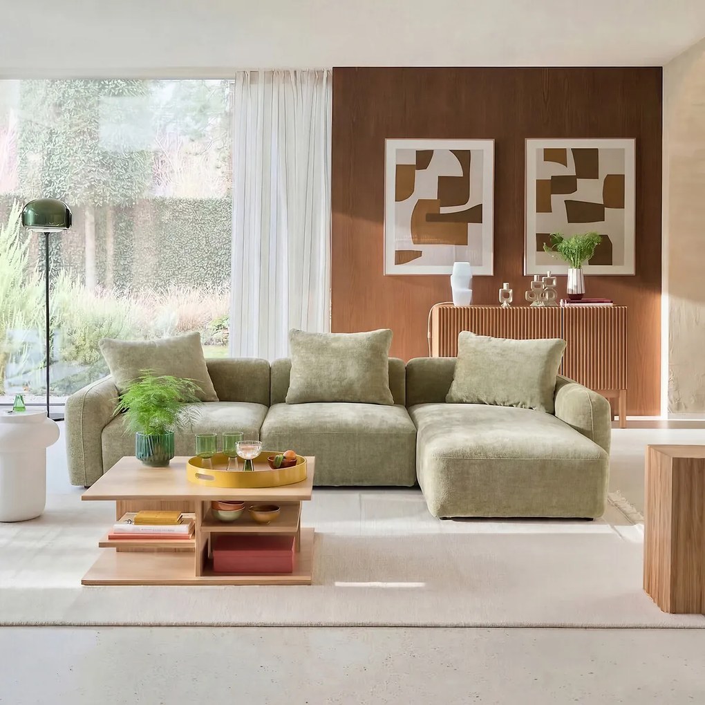 Poef voor modulaire bank, jacquard chenille, AMAD