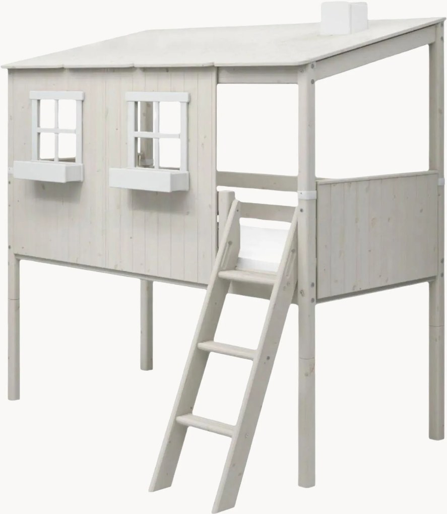 Houten mid-high kinderbed Classic 1/1 met ladder en veiligheidshekje