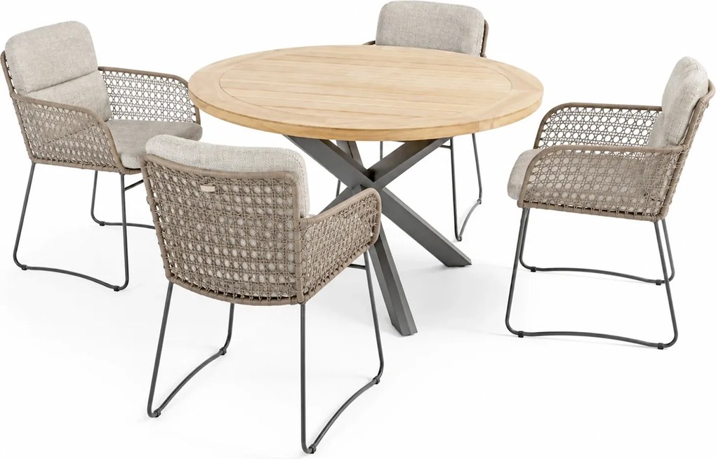 4 Seasons Outdoor Aprilla tuinset pure met Prado tafel antraciet met teak blad Ø 130 cm * Sale * Tuinset   houtkleur weerbestendig