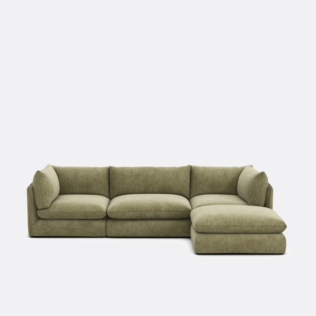 Modulaire 3-zitsbank met poef, gemêleerd polyester, Malo