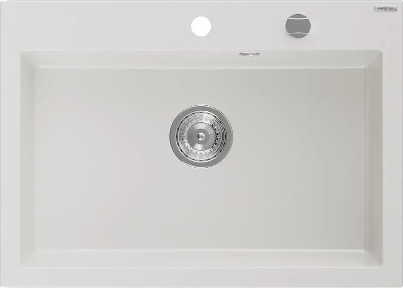 Mexen Elix granieten spoelbak 1-komers 700 x 500 mm, wit, chrom sifon - 6526701005-20