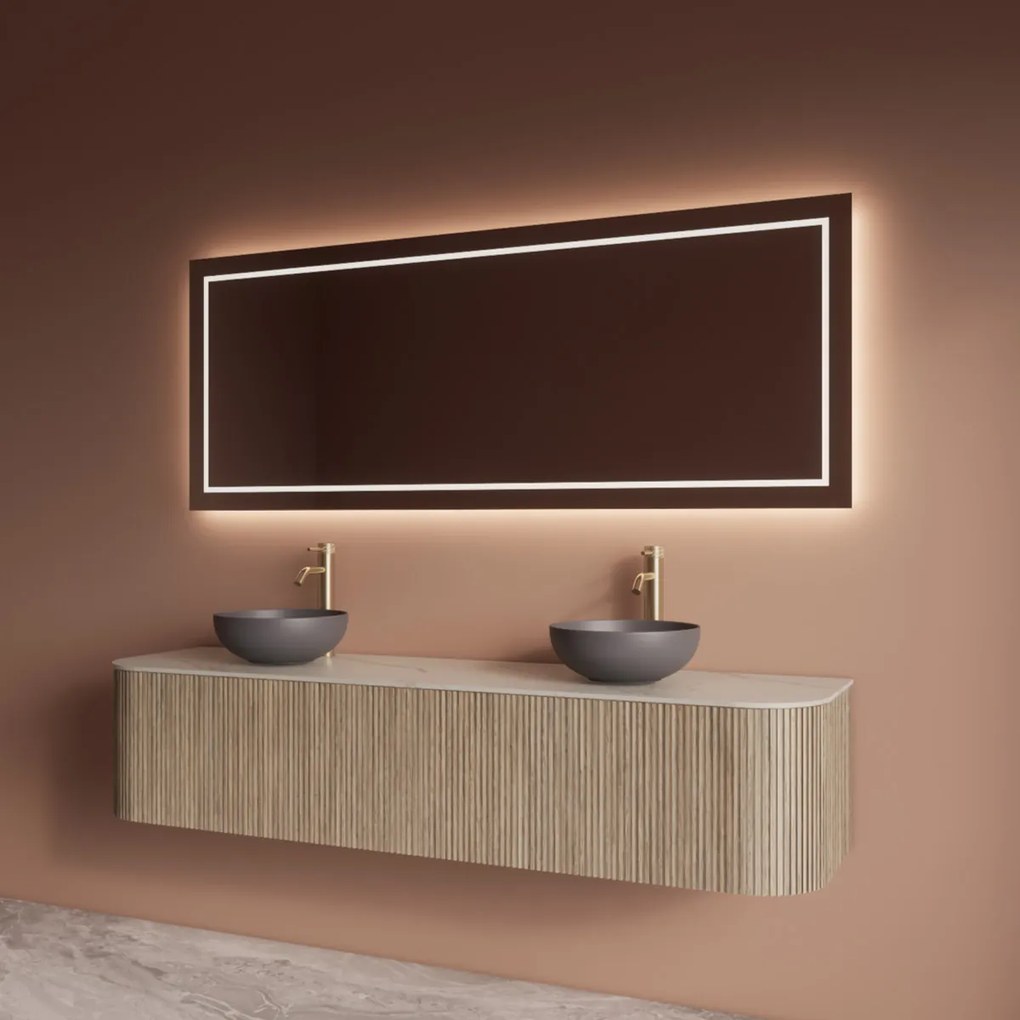 Gliss Design Alluro badmeubel ribbelfront met ronding links/rechts 180cm corn silk en wit marmer toppaneel