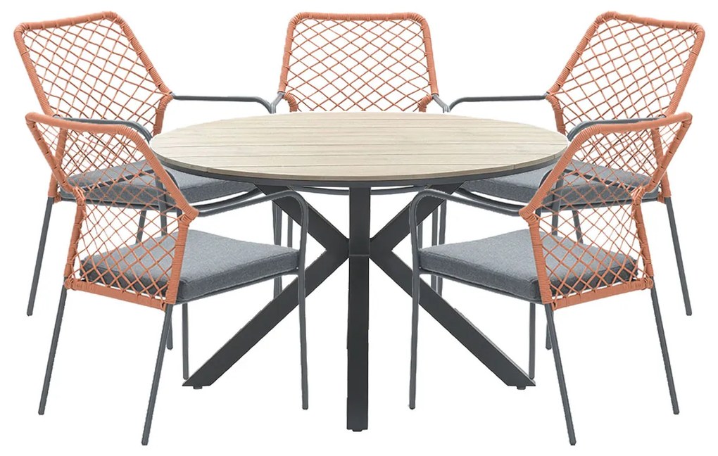 Garden Impressions Ross tuinset 6-delig koper - Tulli tuintafel Ø148x75 cm light teak look