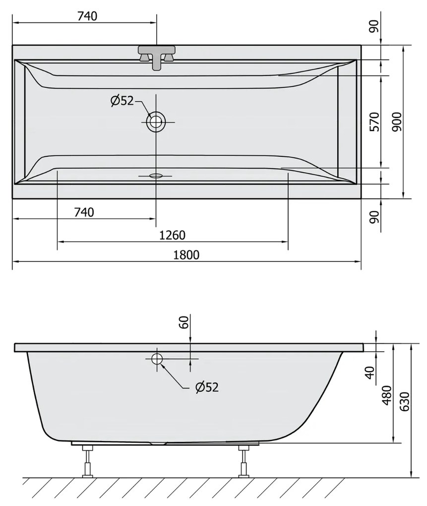 Polysan Cleo ligbad 180x90x48cm wit