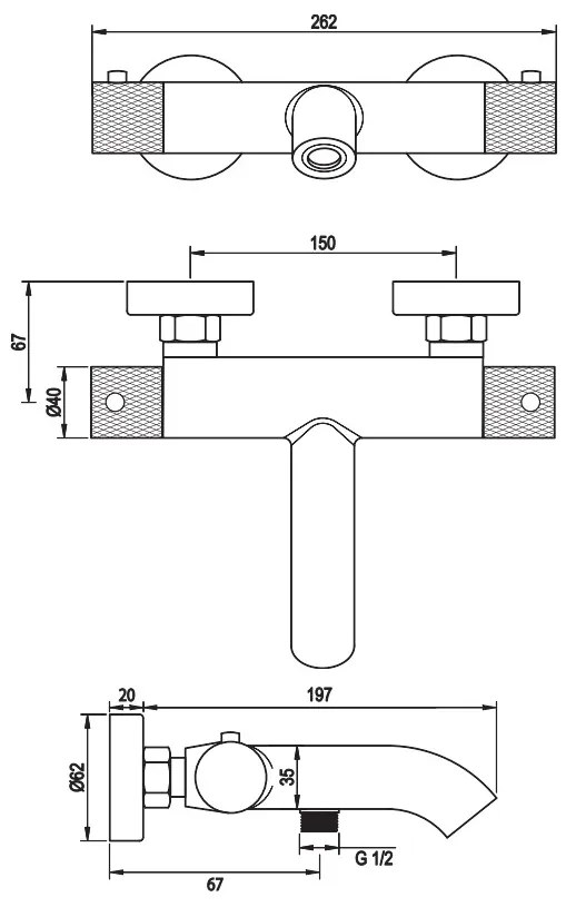 Brauer Chrome Carving thermostatische badkraan met wandhouder en 3 standen handdouche chroom