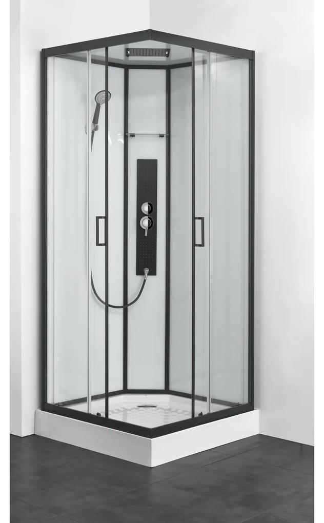 Douchecabine Allibert Uyuni 225x90x90 cm Vierkant Mat Zwart Schuifdeuren 4mm Helder Glas