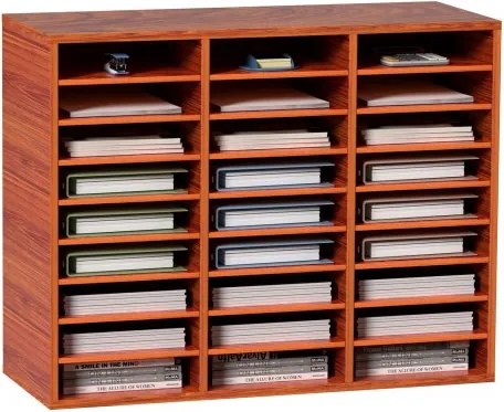 VEVOR Houten literatuurorganizer met 27 compartimenten, verstelbare planken, organizer van MDF, opbergruimte voor bestanden, documenten, papieren en tijdschriften op kantoor, thuis, op school, bruin